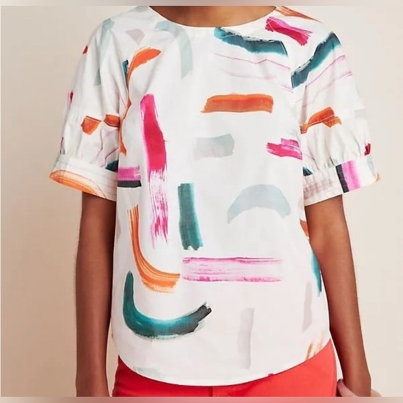 Anthropologie x Aimee Clarke Multicolor Brushstroke Poplin Blouse Size Small - Picture 6 of 7
